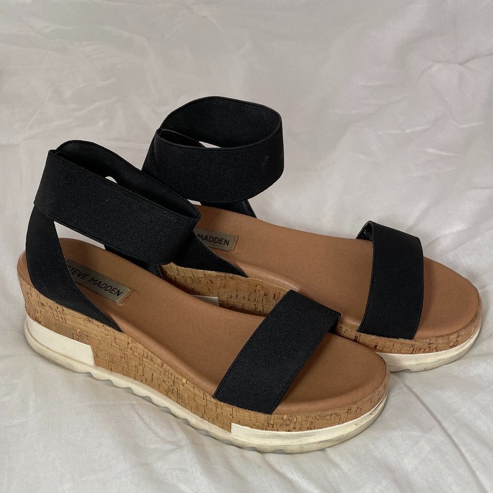 Steve Madden Bandi Elastic Cork Platform Wedge Sa… - image 3